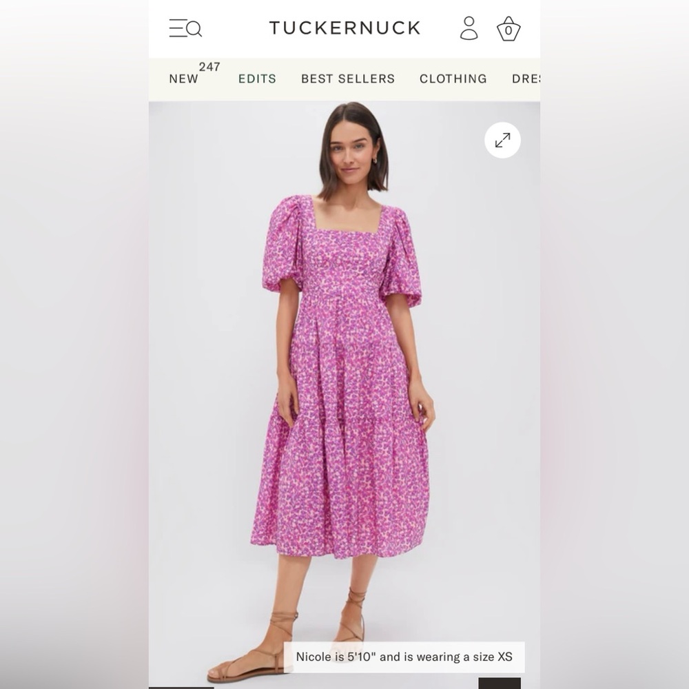 NWT Tuckernuck Hyacinth House Pink Multi Floral Estella Midi Dress, size M